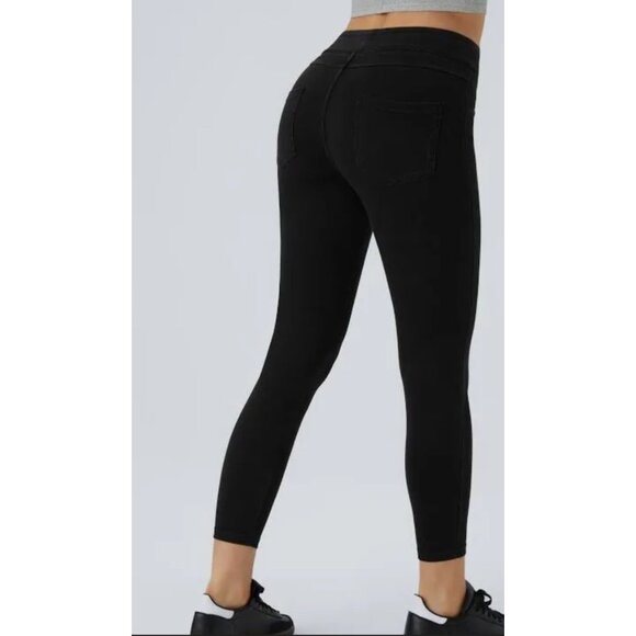 Halara Flex High Waisted Pocket Denim Casual Leggings sz Small 7/8 Black - Picture 1 of 12